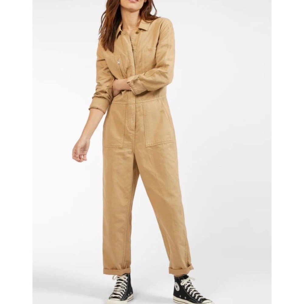 Outerknown Station Jumpsuit Sand Long Sleeves Organic Cotton Women's Size S